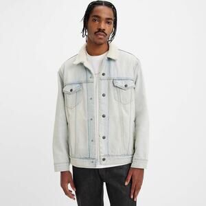 Levi’s Mens Light Wash Denim Relaxed Fit Sherpa Trucker Jacket Snap Button XXL